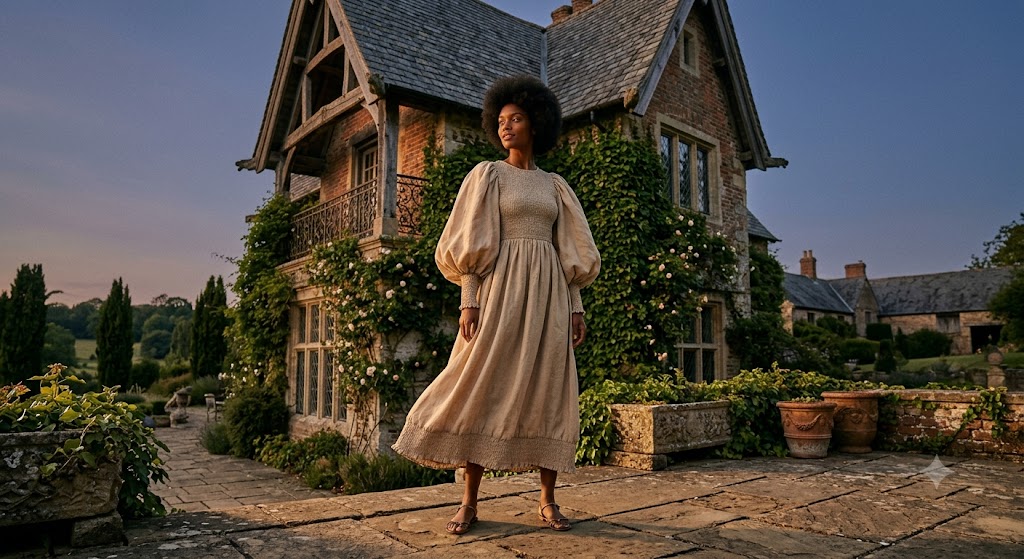 Poet Sleeve Linen Smocked Dress